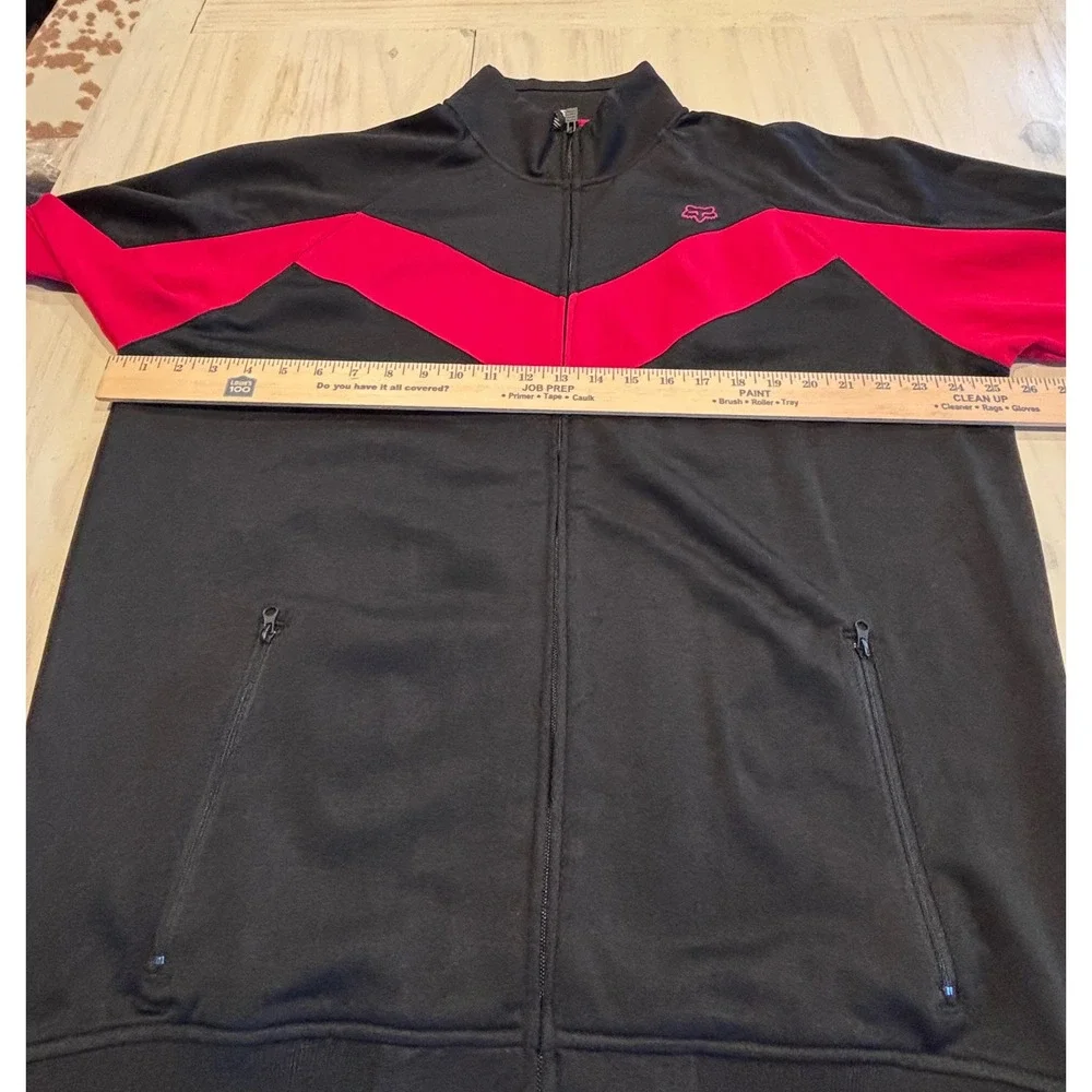 Fox Racing Mens XXL Track Jacket Black Red Chevron Full Zip Mock Neck 02962‎